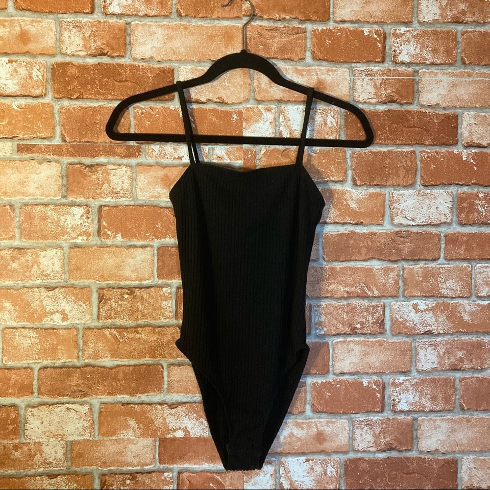 Ribbed Topshop black straight neck tank bodysuit